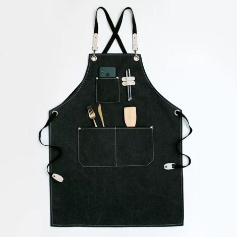 LAN Tablier de cow-boy de haute qualité avec poches pour coiffeur, Tablier de travail multifonction en toile cirée imperméable, peintre, jardinier, styliste de coiffure pour femme et homme,noir (1/5)