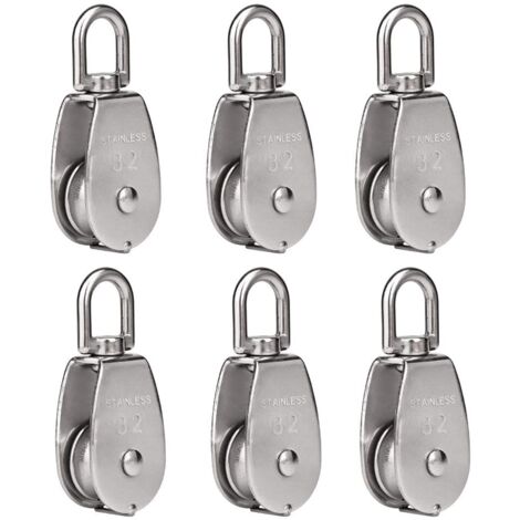 LAN Lot de 6 poulies de levage m32 chargeant 250 kg, bloc de poulie de corde de levage pivotant en acier inoxydable 304 robuste