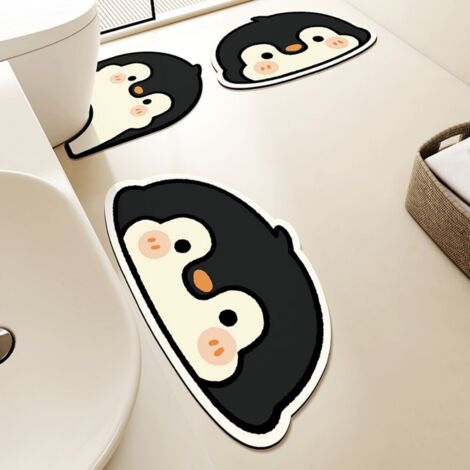LAN Adorable housse de siège de toilette en forme de pingouin, 5055cm Ensemble de tapis de toilette (ensemble de trois pièces) avec une texture de terre de diatomées en forme d'animaux de dessin animé (1/5)