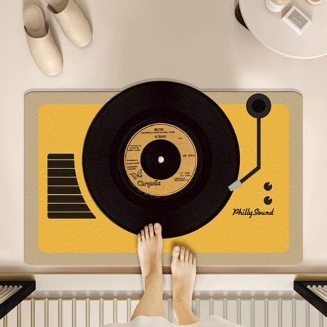 LAN Disque vinyle - 1 5080cm (terre de diatomées) Tapis de sol rétro en terre de diatomées, inspiré des cassettes audio et des disques vinyles. Tapis de salle de bain antidérapant, tapis de porte de s (1/5)