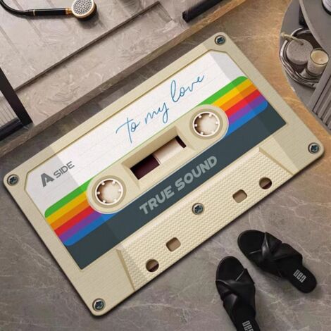 LAN Bande magnétique - 7 4060cm (terre de diatomées) Tapis de sol rétro en terre de diatomées, inspiré des cassettes audio et des disques vinyles. Tapis de salle de bain antidérapant, tapis de porte d (1/5)
