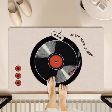 LAN Disque vinyle - 10 4060cm (terre de diatomées) Tapis de sol rétro en terre de diatomées, inspiré des cassettes audio et des disques vinyles. Tapis de salle de bain antidérapant, tapis de porte de (1/5)