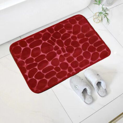 LAN Rouge - Petites pierres 5080cm (Épaisseur de la polaire de corail 0,8cm) Tapis de sol en polaire corail à petits motifs de pierres, couleur unie, facile à nettoyer, tapis de salle de bain, tapis d (1/5)