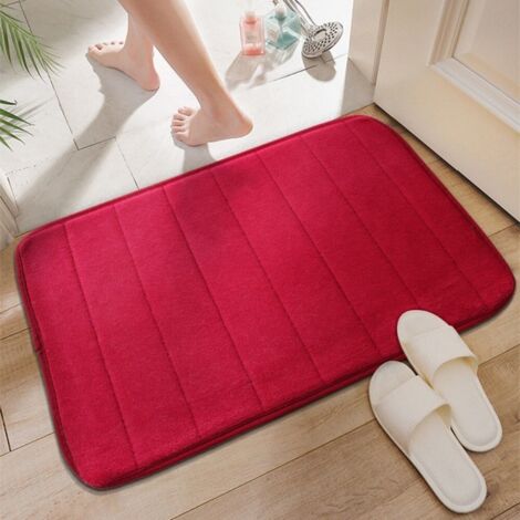 LAN Rouge - Matelassée 5080cm (polaire corail 0,6cm) Tapis de porte uni en polaire corail, lavable, antidérapant pour salle de bain. (1/5)