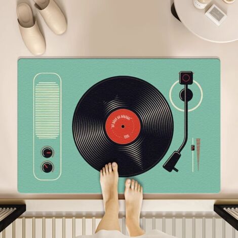 LAN Disque vinyle - 7 pouces 5080cm (terre de diatomées) Tapis de sol rétro en terre de diatomées, inspiré des cassettes audio et des disques vinyles. Tapis de salle de bain antidérapant, tapis de por (1/5)