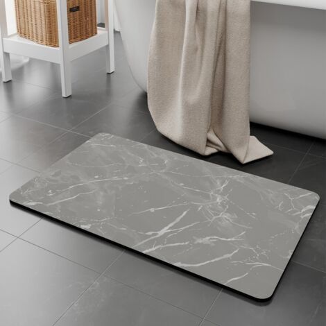 LAN Motif marbre gris, 4060cm, terre de diatomées. Tapis de sol en terre de diatomées à motif marbre pour salle de bain, toilettes et salle d'eau. Antidérapant et facile à nettoyer. (1/5)
