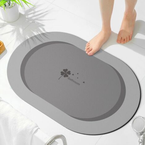 LAN Parfum Quatre Feuilles - Gris Mer 5080cm (Terre de Diatomées) Tapis de sol en terre de diatomées, tapis de salle de bain antidérapant, tapis de toilette résistant à l'usure et absorbant l'eau (1/5)