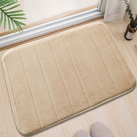 LAN Couleur camel clair, 4060cm, base en PVC de 1,0 cm avec polaire corail. Tapis de sol en polaire corail, couleur unie, facile à nettoyer, tapis de salle de bain, tapis de toilette, résistant à l'us (1/5)