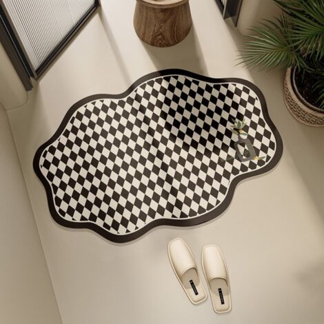 LAN Boue de diatomées Sberg Noir et Blanc 5080cm Tapis absorbant à damier irrégulier pour toilettes et salles de bains, antidérapant, en terre de diatomées, pour entrées de salle de bains (1/5)