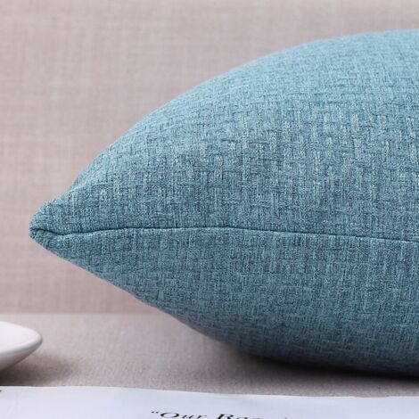 LAN Taie d'oreiller simple bleu clair 40x60 Taies d'oreiller en coton et lin à motif gaufré, revêtement doux pour table de chevet, bureau, dossier et canapé. (1/5)