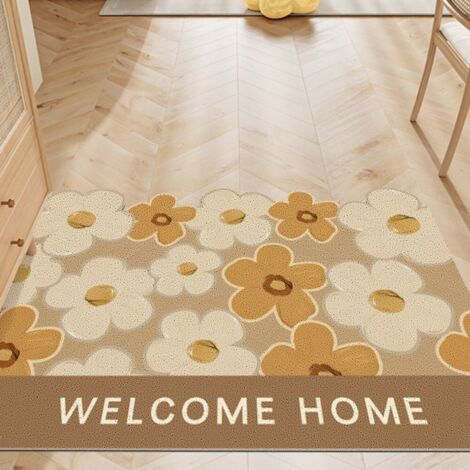 LAN Cercle en soie à motif floral jaune horizontal 50 x 80 cm Tapis de sol en soie bouclée à petits motifs floraux découpés, adapté à un usage domestique, résistant à la saleté, à l'usure, antidérapan (1/5)