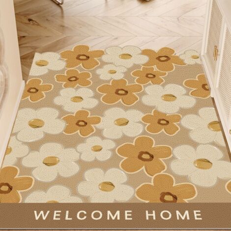 LAN Cercle en soie à motif floral jaune vertical 40 x 60 cm Tapis de sol en soie bouclée à petits motifs floraux découpés, adapté à un usage domestique, résistant à la saleté, à l'usure, antidérapant,