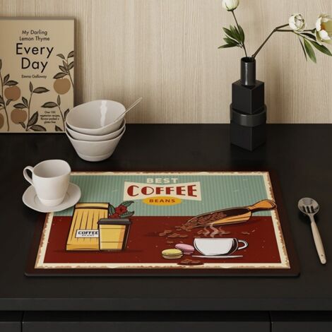 LAN Macarons au café 4060cm (terre de diatomées) Tapis d'égouttage style rétro/vintage, dessous de verre absorbant en terre de diatomées pour plan de travail de cuisine, tapis anti-brûlure et isolant (1/5)