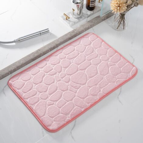 LAN Rose - Petites pierres 5080cm (corail polaire 0,8cm d'épaisseur) Tapis de sol en polaire corail, facile à nettoyer, absorbant et antidérapant pour la salle de bain. (1/5)