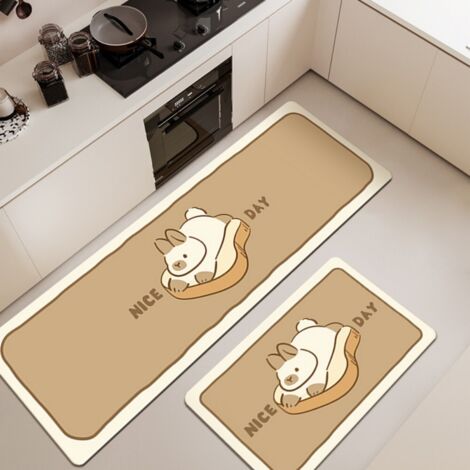 LAN Bunny Toast [Absorbant, Antidérapant, Séchage rapide] 4020 cm Terre de diatomées Tapis de sol ménager en terre de diatomées résistante à l'usure, orné d'un joli motif d'animaux de dessin animé, fa (1/5)