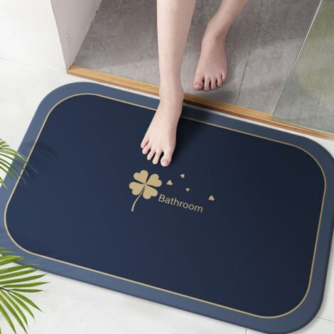 LAN Trèfle à quatre feuilles - Bleu nuit foncé 4060cm (terre de diatomées) Tapis de sol en terre de diatomées, tapis de salle de bain antidérapant, tapis de toilette résistant à l'usure et absorbant l (1/5)