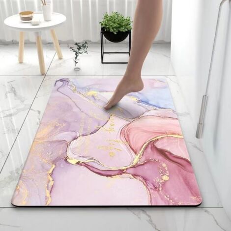 LAN Marbre - Blanc rosé 5080cm (terre de diatomées) Tapis de sol en terre de diatomées, tapis antidérapant pour salle de bain, tapis absorbant pour toilettes (1/5)