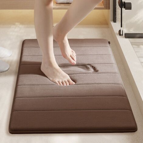 LAN Marron café - matelassé 5080cm (polaire corail à base PVC de 1,0 cm) Tapis de sol en polaire corail, couleur unie, facile à nettoyer, tapis de salle de bain, tapis de toilette, absorbant et antidé (1/5)
