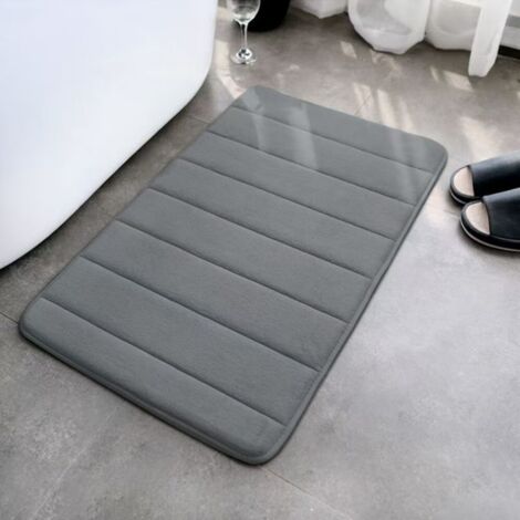 LAN Couverture matelassée gris foncé 5080cm, polaire corail 0,6cm Tapis de sol en polaire corail rayée, facile à nettoyer, tapis de toilette et de salle de bain, absorbant et antidérapant. (1/5)