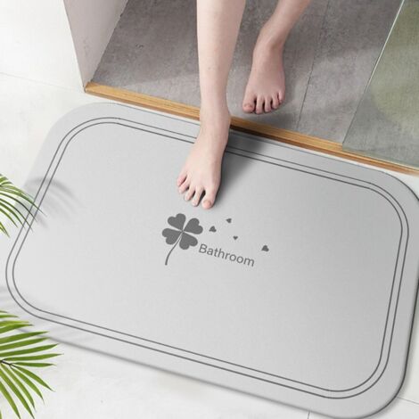 LAN Motif trèfle à quatre feuilles - Gris montagne vide 5080cm (terre de diatomées) Tapis de sol en terre de diatomées, tapis de salle de bain antidérapant, tapis de toilette résistant à l'usure et ab (1/5)