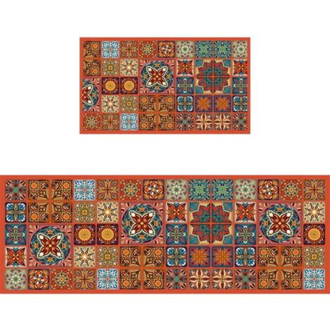 LAN Style bohème orange 4060cm (Terre de diatomées) Tapis de sol spécialement conçu pour la cuisine : résistant aux taches, facile à nettoyer, à séchage rapide, en terre de diatomées, absorbant le ven (1/5)