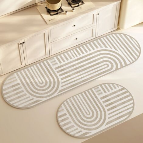 LAN Texture unie - 2 5020cm (Terre de diatomées) Tapis de sol absorbant et antidérapant en terre de diatomées, facile à nettoyer, de forme ovale, adapté à une utilisation dans la salle à manger et la (1/5)