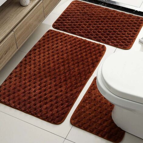 LAN Velours rectangulaire couleur café, 40 x 60 cm, imitation carapace de tortue Ensemble de tapis de bain en peluche à motif carapace de tortue, ensemble de trois pièces, absorbant, antidérapant, fac (1/5)