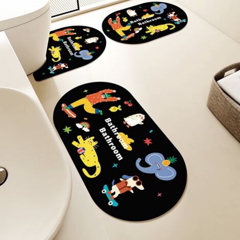LAN Tapis de lavabo monobloc motif ananas et éléphant 40 x 80 cm Ensemble de tapis de toilette (ensemble de 3 pièces), tapis de salle de bain en terre de diatomées, tapis absorbant et antidérapant pou (1/5)