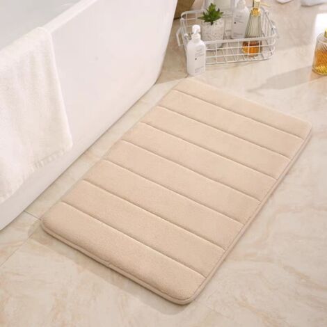 LAN Tissu matelassé couleur camel, 4060cm (base en PVC de 1,0cm avec polaire corail). Tapis de sol matelassé en polaire corail, couleur unie, tapis de salle de bain, absorbant et antidérapant. (1/5)