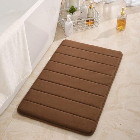 LAN Tissu matelassé couleur café, 4060cm (base en PVC de 1,0cm avec polaire corail). Tapis de sol matelassé en polaire corail, couleur unie, tapis de salle de bain, absorbant et antidérapant. (1/5)