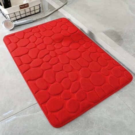 LAN Rouge - Petites pierres 5080cm (Épaisseur de la polaire de corail 0,8cm) Petit tapis de sol rectangulaire en polaire corail, facile à nettoyer, couleur unie, absorbant et antidérapant. (1/5)