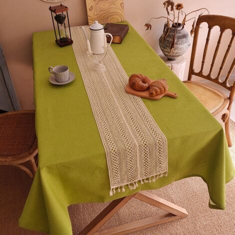 LAN Coton à tête carrée, longueur de côté 220 cm Chemin de table en coton et lin, fil de coton crocheté, housse pour meuble TV/meuble à chaussures, nappe décorative à longues bandes pour table basse/t (1/5)