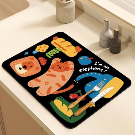 LAN Tigre extensible 5060cm (terre de diatomées) Tapis d'égouttage de cuisine, terre de diatomées, tapis absorbant lavable, tapis de table à motifs, tapis de table basse, tapis anti-brûlure et isolant (1/5)