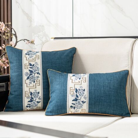 LAN taie d'oreiller simple bleu foncé 60x80 Taies d'oreiller en ruban jacquard de lin et coton, utilisées pour les têtes de lit, les coussins en acajou du salon et les dossiers de canapé. (1/5)