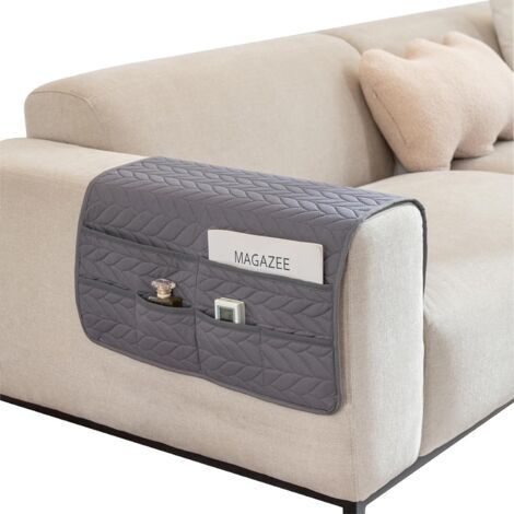 LAN Organisateur de canapé, sac de rangement pour fauteuil, antidérapant, avec 6 poches pour télécommande, téléphone, livre, magazine, tablette (1/4)