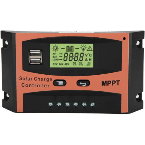 LAN Contrôleur de charge solaire  régulateur de batterie de panneau solaire 12V/24V avec écran LCD, protection contre les surcharges pour la maison, l'industrie, le commercial, 60A(60A)