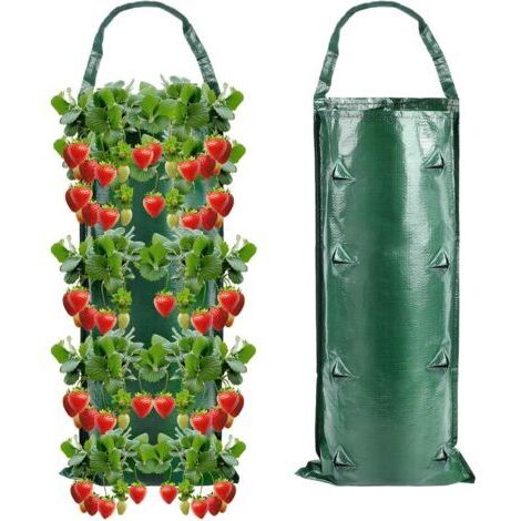 LAN Sacs à fraises suspendus (lot de 2) à 8 trous - Sacs de plantation pour fraises - Sacs de culture pour fraises, légumes et fleurs (1/5)