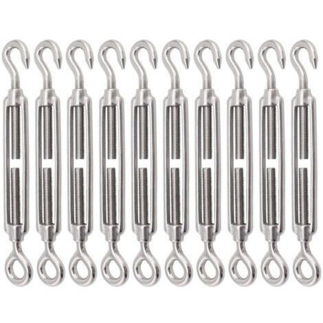 LAN Lot de 10 tendeurs à crochet et œillet en acier inoxydable 304, tendeur robuste M8, matériel réglable pour voile d'ombrage pour serrer les câbles métalliques (1/5)