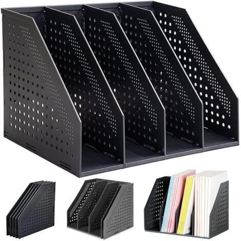 LAN Porte-revues pliable à 4 compartiments, porte-revues de bureau, organiseur de documents, pour le bureau, l'école, la papeterie, les documents papier (1/5)