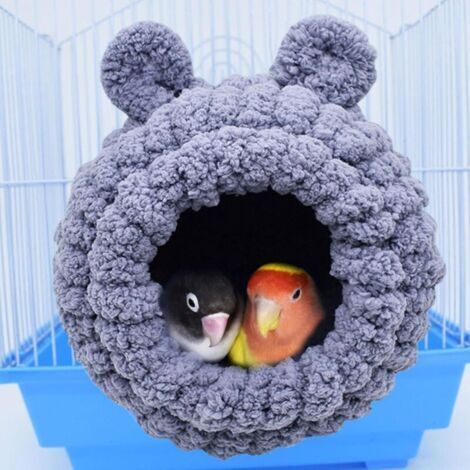 LAN Nid d'oiseau, nid d'hiver chaud pour perroquet, nid douillet en peluche pour conures, calopsittes, perruches, inséparables, perruches et petits animaux (gris) (1/4)