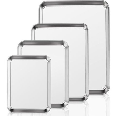 LAN Ensemble de plaques de cuisson 4 pièces, ensemble de plaques de cuisson en acier inoxydable, ensemble de plaques de cuisson à rebords - sain, non toxique, facile à nettoyer, passe au lave-vaissell (1/4)