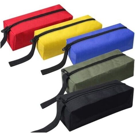LAN Petits sacs à outils – Pochette à outils en tissu imperméable 600D robuste, noir/rouge/bleu/vert/jaune, lot de 5 (1/4)