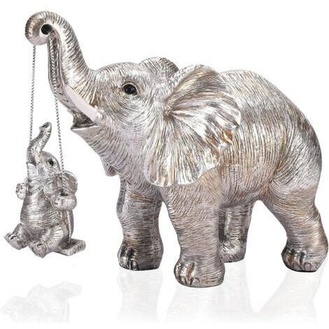 LAN Statue d'éléphant, sculpture d'éléphant porte-bonheur, symbole de santé et de force, objet décoratif moderne pour la maison, le salon ou le bureau - Argent (1/5)