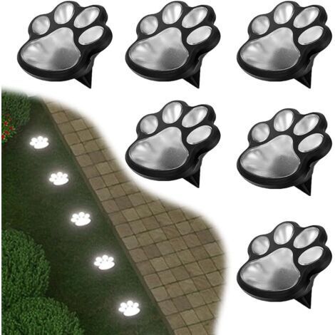 LAN Lot de 6 lampes solaires LED en forme de patte – Piquets de sol étanches – Éclairage solaire de jardin pour allées, chemins et cours – Blanc froid (1/5)