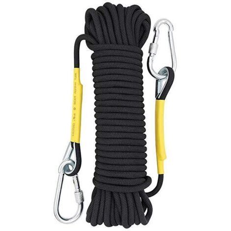 LAN Corde d'escalade de 8 mm, corde statique de 10 m, corde de secours avec 2 mousquetons pour l'escalade sur glace, le sauvetage, la lutte contre les incendies et la navigation. (1/5)