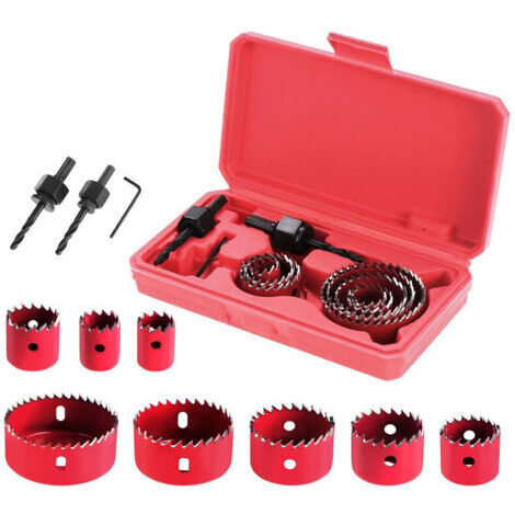 LAN Lot de 11 forets circulaires pour scie cloche à bois, idéaux pour les planches de bois fines, les feuilles de PVC et de plastique (rouge) (1/5)