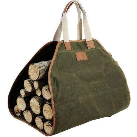 LAN Sac de transport de bûches en toile cirée durable, accessoires de cheminée extra larges avec poignées pour le camping (1/4)