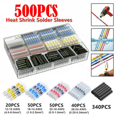 LAN 500Pcs Cosses Electriques Souder Gaine Thermorétractable, Thermorétractables Souder Bout À Bout Seal Connecteurs Electriques Isolés Etanche Marine Marine Automobile Cuivre (1/4)