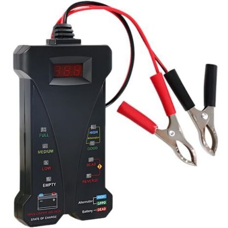 LAN Testeur de batterie de voiture, testeur de batterie numérique 12 V, avec écran LCD et indicateur LED, moniteur de batterie pour voitures, SUV et camions. (1/4)