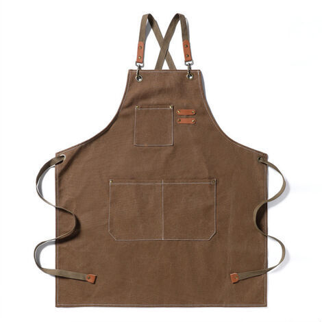 LAN Tablier en toile, tablier de travail unisexe, tablier de chef avec bretelles réglables et 3 poches, modèle croisé dans le dos (1/5)